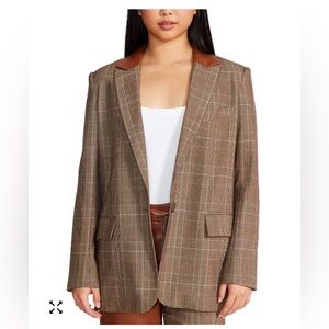 Oversize Steve Madden Tan Plaid Women's Blazer